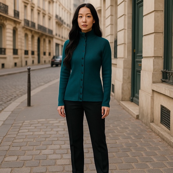 NWT Thakoon Button Up Merino Wool Turtleneck in VG Green Size Small - Picture 1 of 7